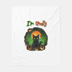 Couverture Polaire Drôle de chat noir d'Halloween effrayant Citrouill