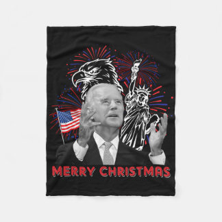 Couverture Polaire Drôle de Joe Biden Joyeux Noël en juillet Drapeau
