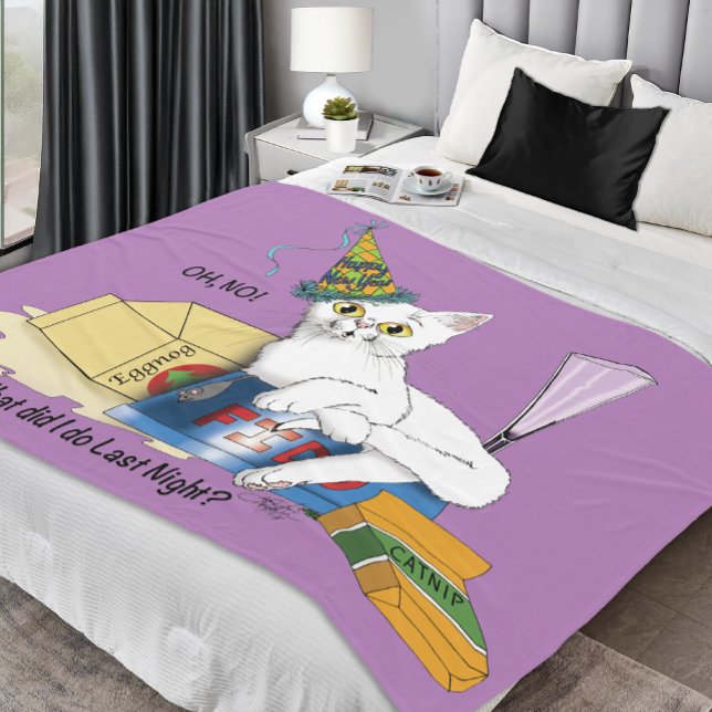 Couverture Polaire Drôle de Lendemain de Nouvel An Chat Blanc (Créateur téléchargé)