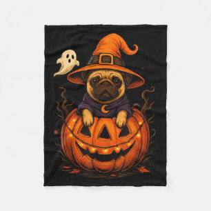 Couverture Polaire Drôle de race de Pug Animal Halloween Citrouilles