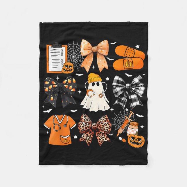 Couverture Polaire Drôle Fantôme Joyeux Halloween Coquette Bow Se Éff (Devant)