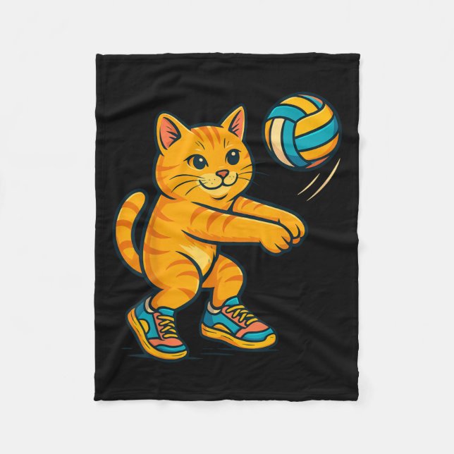 Couverture Polaire Drôle mignon Chat Volleyball Joueur Fan Tee Traine (Devant)
