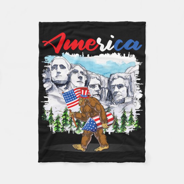Couverture Polaire Drôle Mont Rushmore Bigfoot Drapeau Américain Indé (Devant)