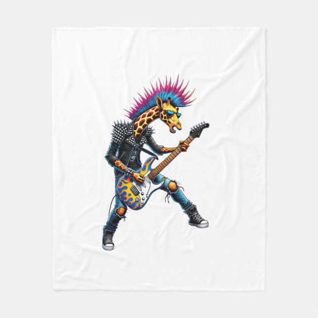 Couverture Polaire Drôle Punk Giraffe, Rock'n Roll Goth Giraffe, Guit (Devant)