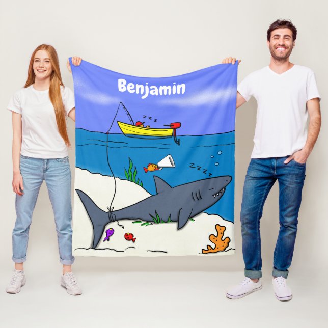 Couverture Polaire Drôle requin couché et dessin animé de pêche (En situation)