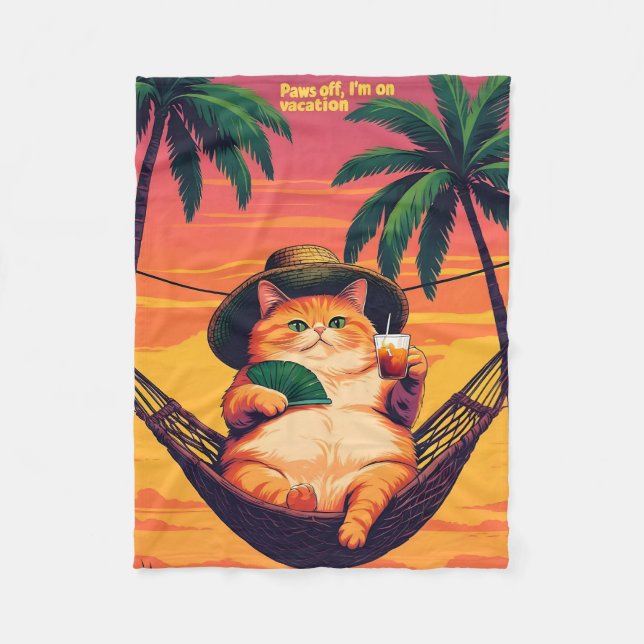 Couverture Polaire Drôle Rétro Vacances de chats d'été (Devant)