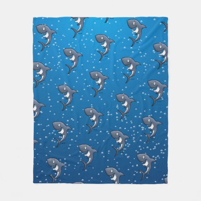 Couverture Polaire Drôle Shark Cartoon Blue Bubbles (Devant)