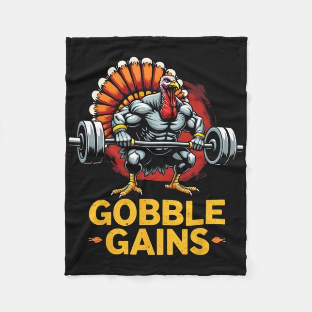 Couverture Polaire Drôle Thanksgiving Turkey Gains Gym entraînement (Devant)