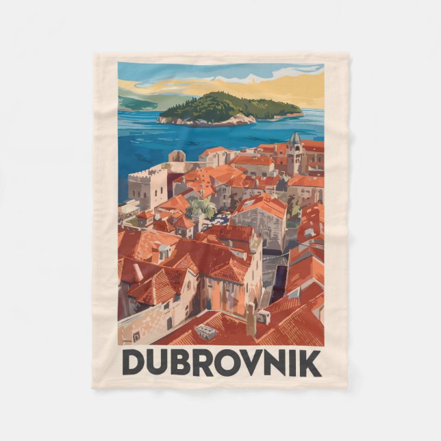 Couverture Polaire Dubrovnik Croatie Illustration Voyage Art Vintage (Devant)