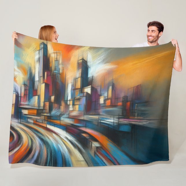 Couverture Polaire Dur Pastels Dessin Abstrait Moderne Cityscape (En situation)