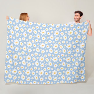 Couverture Polaire Dusty Blue Hand Drawn Daisy Pattern