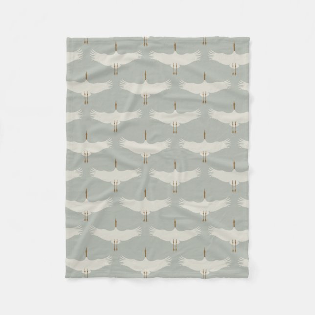 Couverture Polaire Dusty Blue Neutral Birds Grues Art Déco Motif (Devant)
