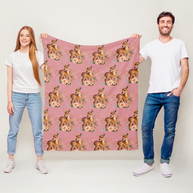 Couverture Polaire Dusty Pink Deer Motif moderne (En situation)