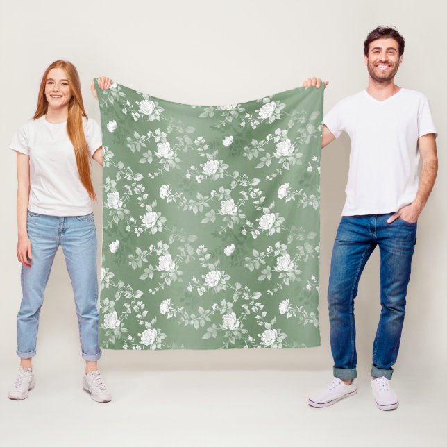 Couverture Polaire Dusty Sage Floral Vert Fleur Motif (En situation)