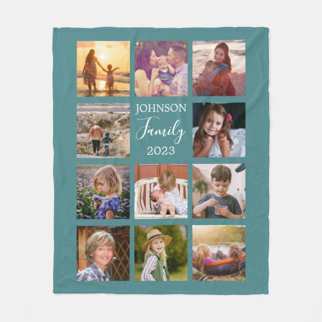 Couverture Polaire Dusty Teal Family Photo Collage Blanket (Devant)
