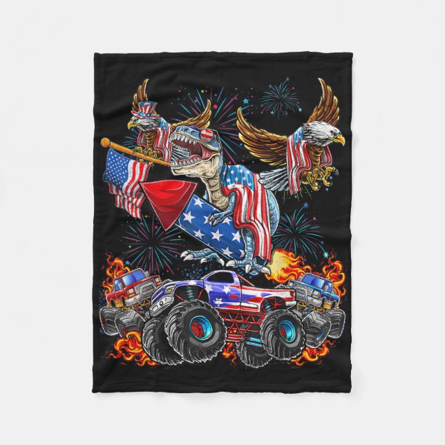 Couverture Polaire Eagle Monster Truck Dinosaur July 4th America Patr (Devant)