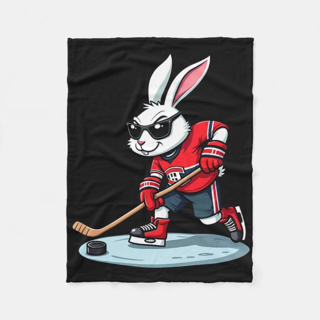 Couverture Polaire Easter Bunny Playing Hockey  (Devant)
