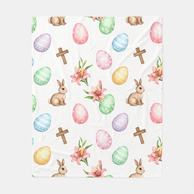 Couverture Polaire Easter Grace – Seamless Pastel Bunny & Cross Patte (Devant)
