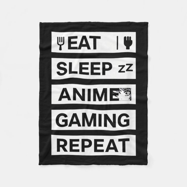 Couverture Polaire Eat Sleep Anime Jeu Répéter Otaku Gamer Humour (Devant)