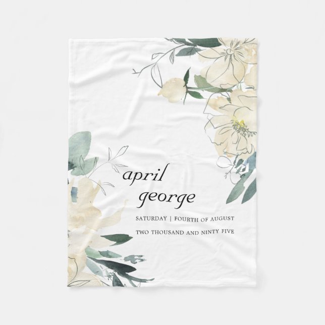 COUVERTURE POLAIRE EAU FLORALE VERTE BLANCHE EN IVOIRE ÉLÉGANTE ET PR (Devant)