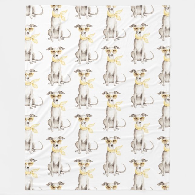 Couverture Polaire Écharpe Jaune Clair Anniversaire Chien Blanc (Devant)