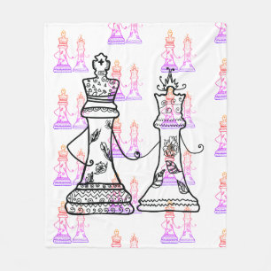 Couverture Polaire Échecs Art Queen King tenant mains Blanche en pola