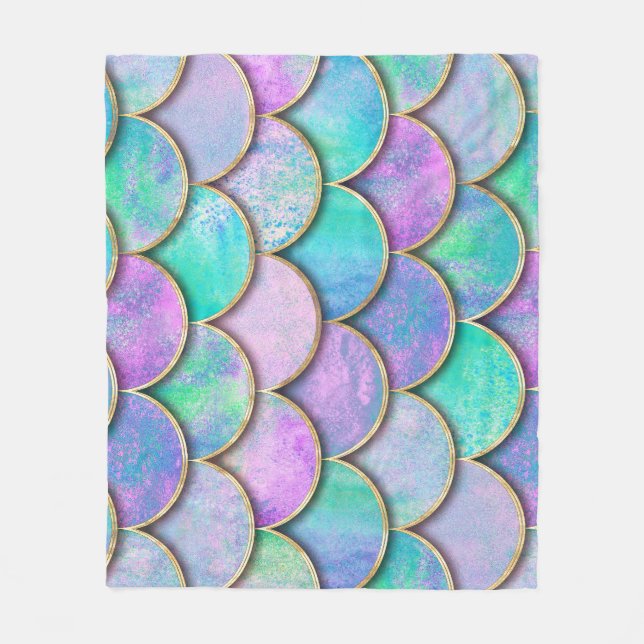 Couverture Polaire Échelles de sirène : motif d'onde aquarelle. (Devant)
