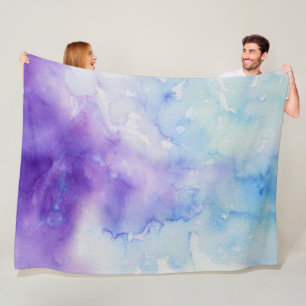 Couverture Polaire Éclaboussure bleue et pourpre d'aquarelle liquide