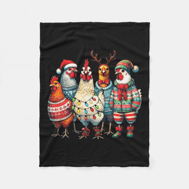 Couverture Polaire Éclairage Casquette de poulets de Noël Festif Ferm (Devant)