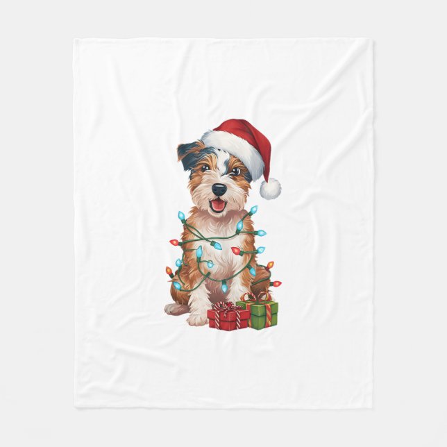 Couverture Polaire Éclairage de Noël chapeau australien Terrier Chien (Devant)