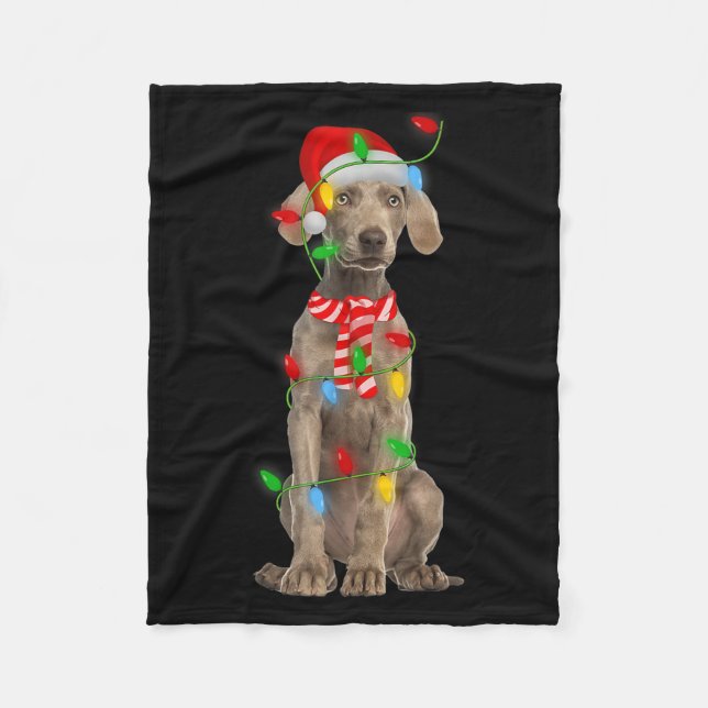 Couverture Polaire Éclairage de Noël Vacances Santa Chien Weimaraner  (Devant)