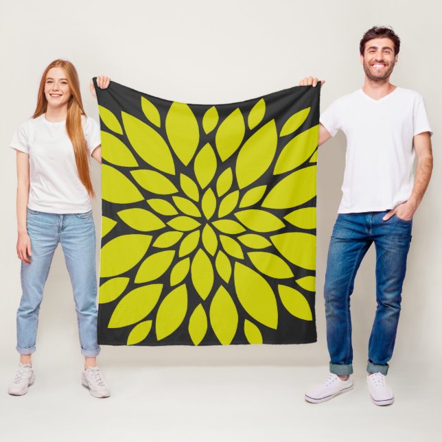 Couverture Polaire Éclat floral Chartreuse et gris-foncé (En situation)