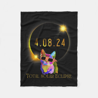 Couverture Polaire Éclipse solaire 2024 Chat portant un verre Éclipse