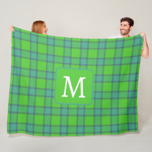 Couverture Polaire Écossais vert & bleu Plaid monogramme