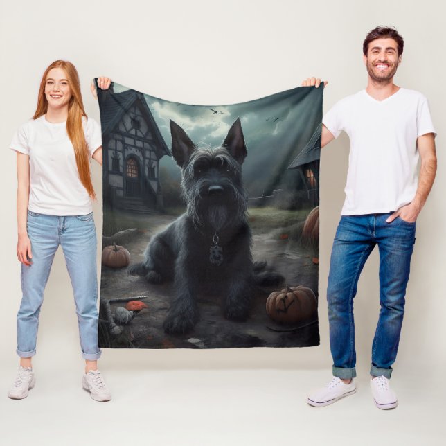 Couverture Polaire Ecosse Terrier Citrouille Halloween effrayant (En situation)