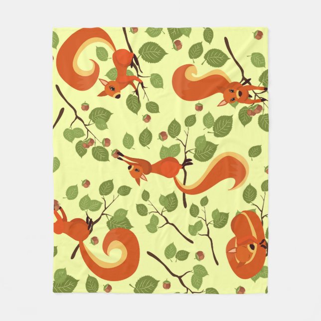 Couverture Polaire Écureuil rouge dans des branches noisettes. (Devant)