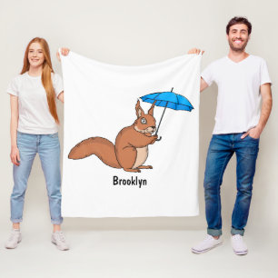 Couverture Polaire Écureuil rouge mignon avec dessin animé parapluie