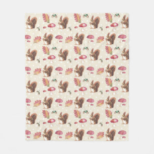 Couverture Polaire Écureuils et motif d'Autmn de champignons