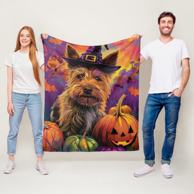 Couverture Polaire Éffrayant australien Terrier Citrouille de sorcièr (En situation)