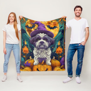 Couverture Polaire Éffrayant Chih Tzu Chien Halloween sorcière et Cit
