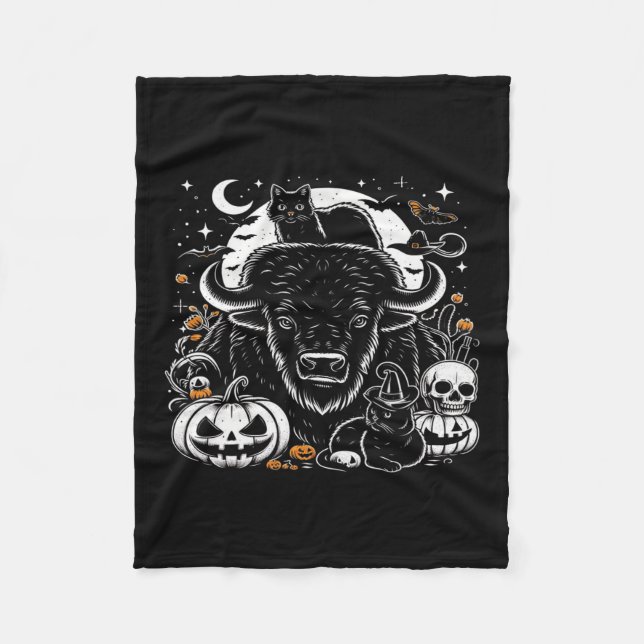 Couverture Polaire Éffrayant Halloween Bison Citrouille Buffalo Chat  (Devant)