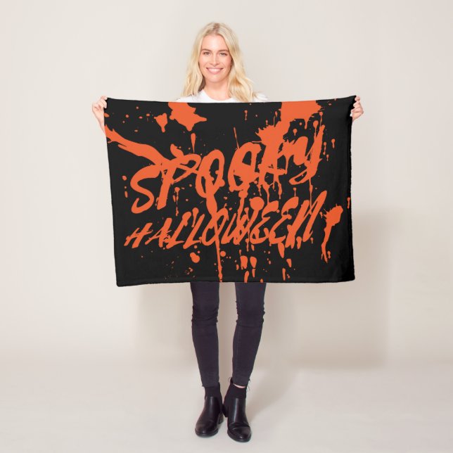 Couverture Polaire Éffrayant Halloween Splash Rétro Rouge Orange Horr (En situation)