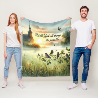 Couverture Polaire Église au lever du soleil avec des oiseaux dans un