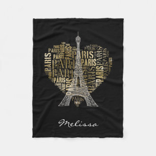 Couverture Polaire Eiffel Tower   Golden Inscriptions Paris in Heart