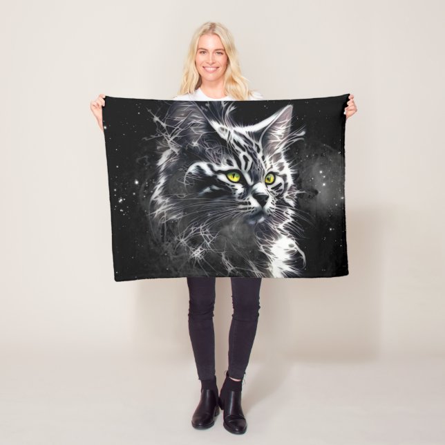 Couverture Polaire Electric Fractal Black Cat Glow Blanket (En situation)