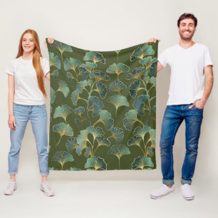 Couverture Polaire Élégance Ginkgo Émeraude – Botanique Or Luxe