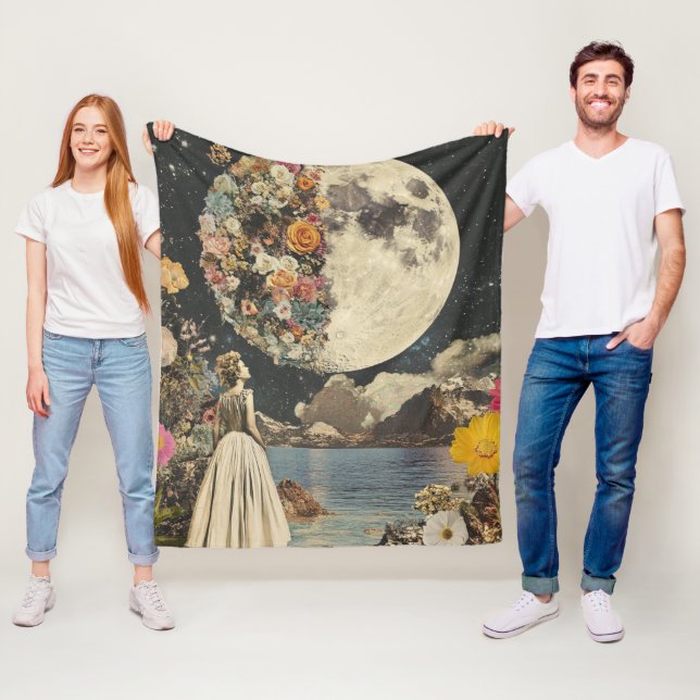 Couverture Polaire Élégance Lune - Femme avec Lune (2) (En situation)