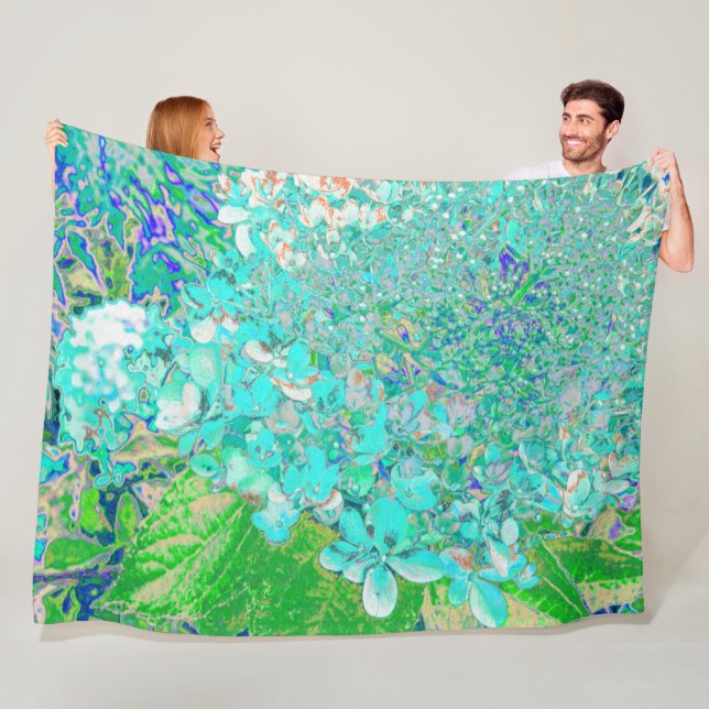 Couverture Polaire Elegant Aqua et Vert Limelight Hydrangea Détail (En situation)