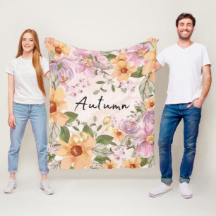 Couverture Polaire Élégant automne Floral et script rose vert