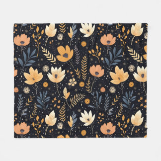 Couverture Polaire Elegant Black and Peach Boho Floral
